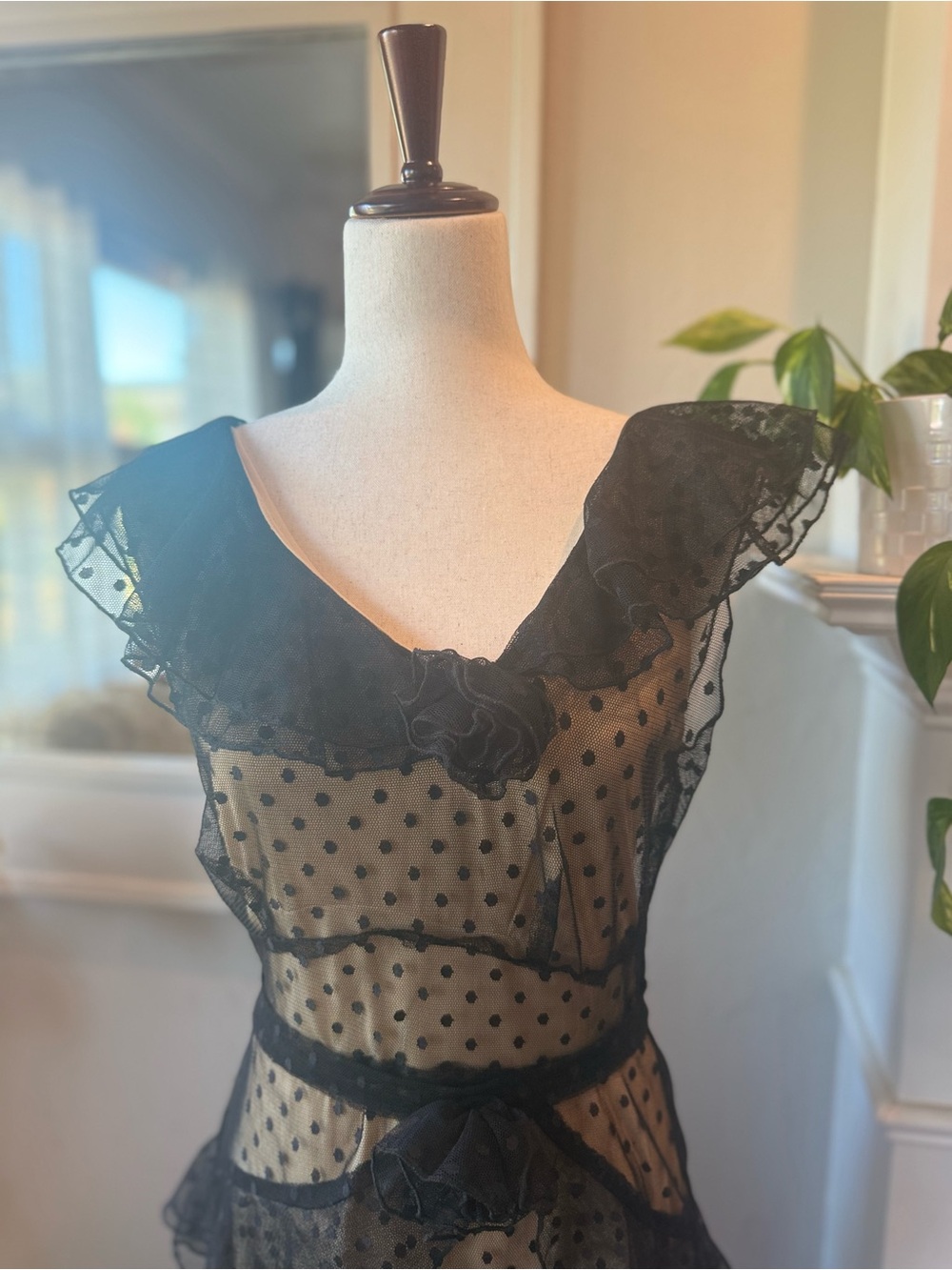 Stop Staring Sheer Polka Dot Overlay Midi Dress - Black Size 8